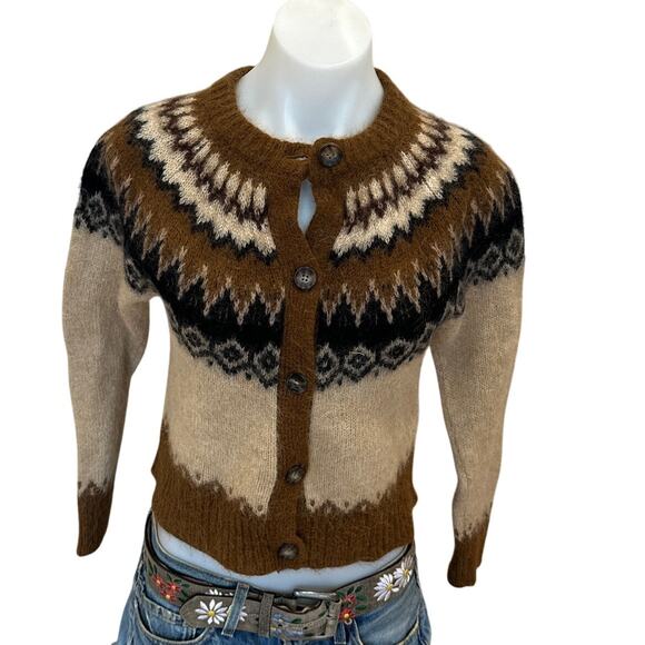 SOLD - Polo Ralph Lauren Fair Isle Cardigan Sweater SMALL Nordic Brown Designe - Picture 6 of 9